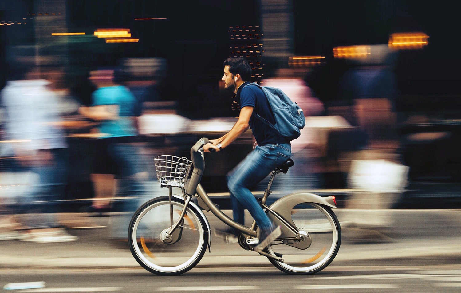 Man on bicycle obeying the rules of the road